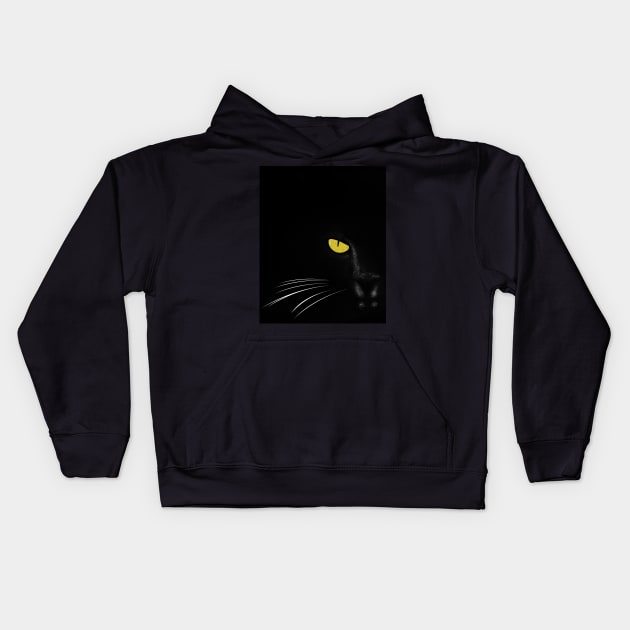 Black Cat Face Kids Hoodie by Rishirt